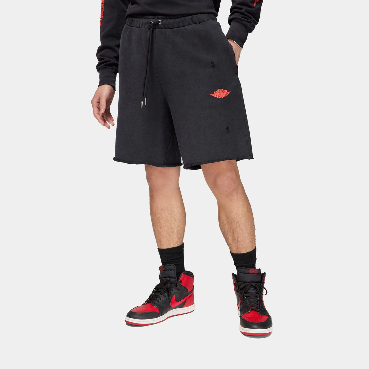 Exclusive Rare Air Fleece French Terry Mens Shorts (Black/Red) — S — Front View