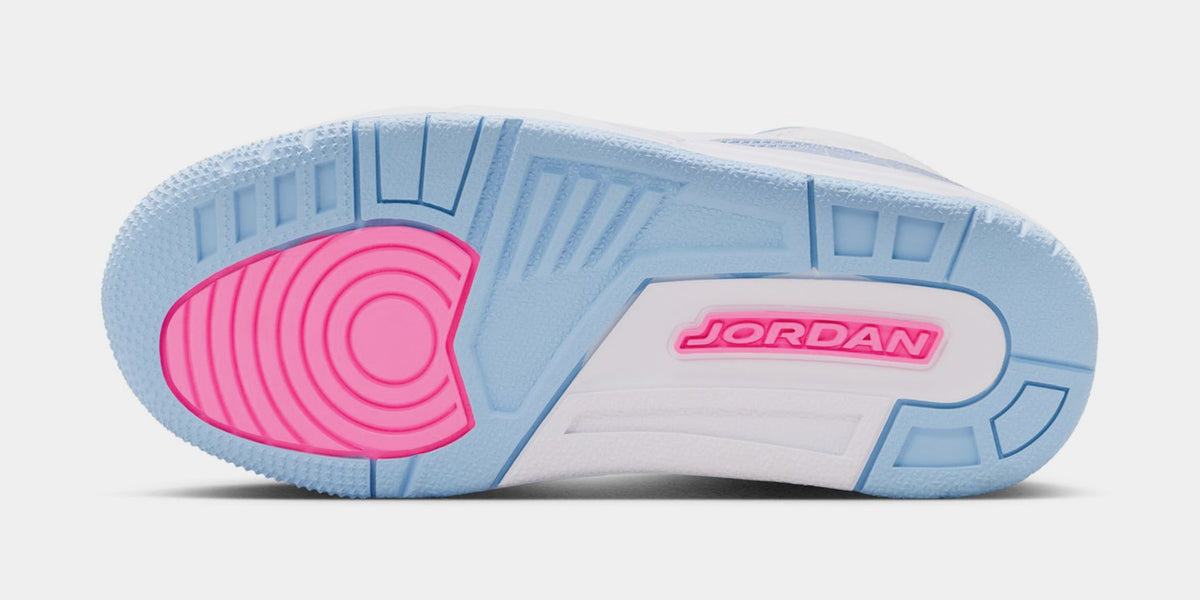 Exclusive Air Jordan 3 Retro Cobalt Bliss Preschool Lifestyle Shoes (White/Cobalt Bliss/Football Grey/Pink Glow) — 10.5C — Top View