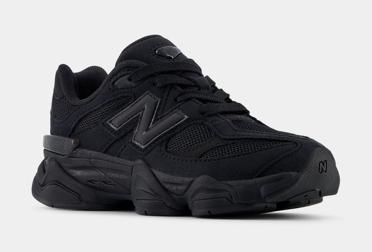 Exclusive 9060 Preschool Lifestyle Shoes (Triple Black) — 10.5C — Back View