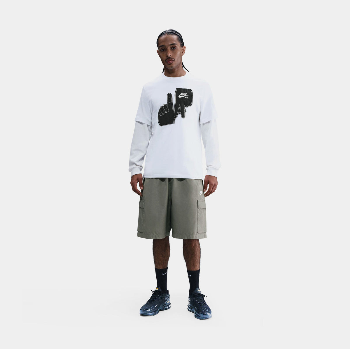 Exclusive NSW Los Angeles Graphic Mens Short Sleeve Shirt (White/Black) — S — Front View