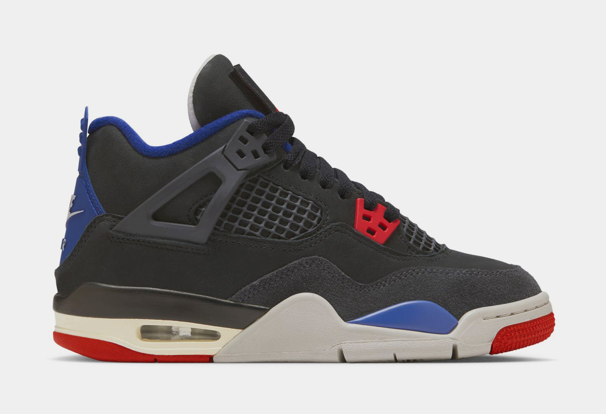 Exclusive Air Jordan 4 Retro Rare Air Grade School Lifestyle Shoes (Black/Fire Red/Deep Royal Blue/Dark Smoke Grey/Tech Grey) — 3.5Y — Front View