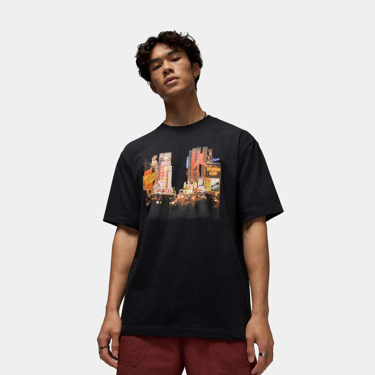 Exclusive Night City Lights Mens Short Sleeve Shirt (Black) — S — Front View