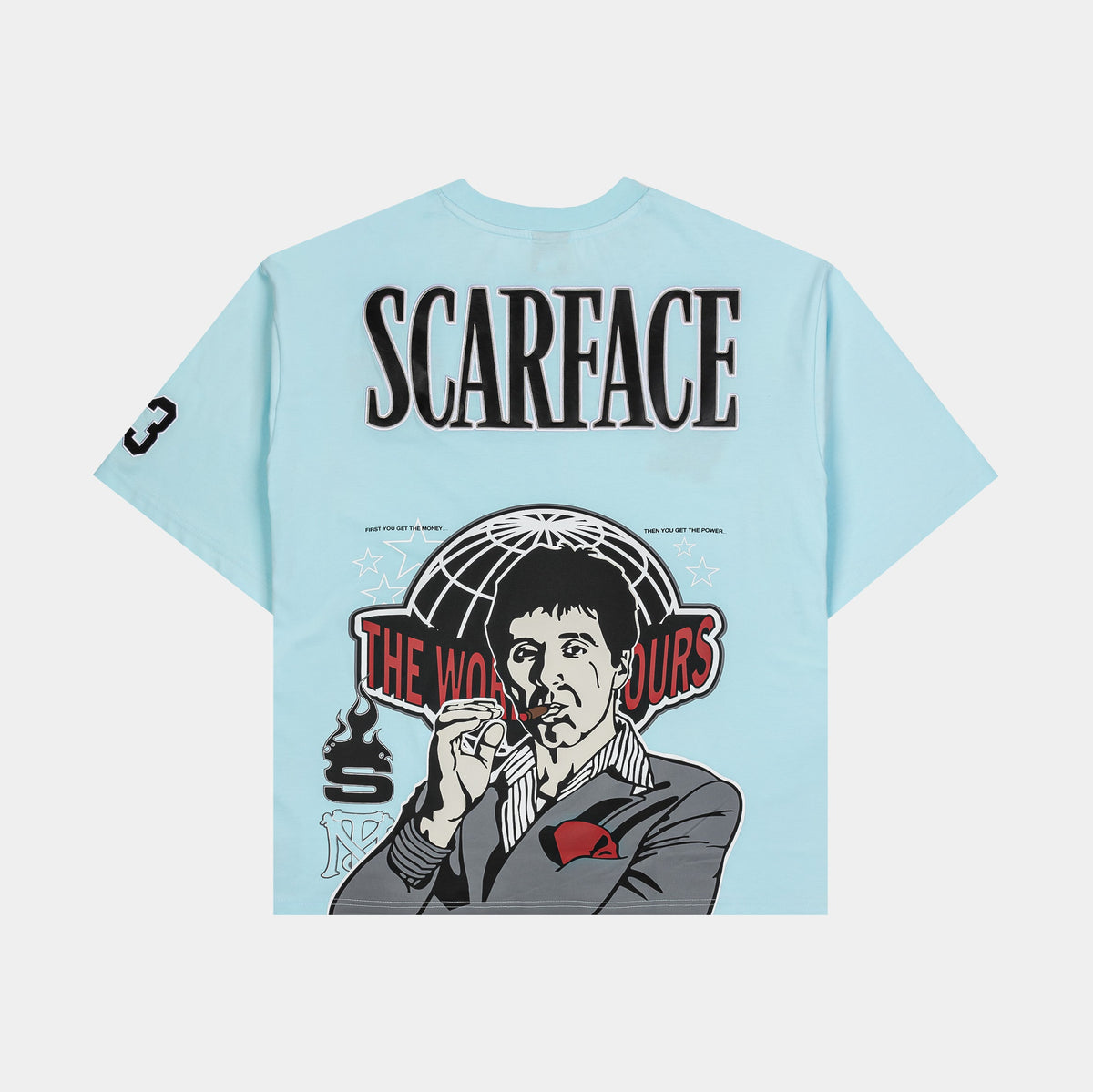 Exclusive SP x Scarface Respect Mens Short Sleeve Shirt (Blue/Red) — S — Side View