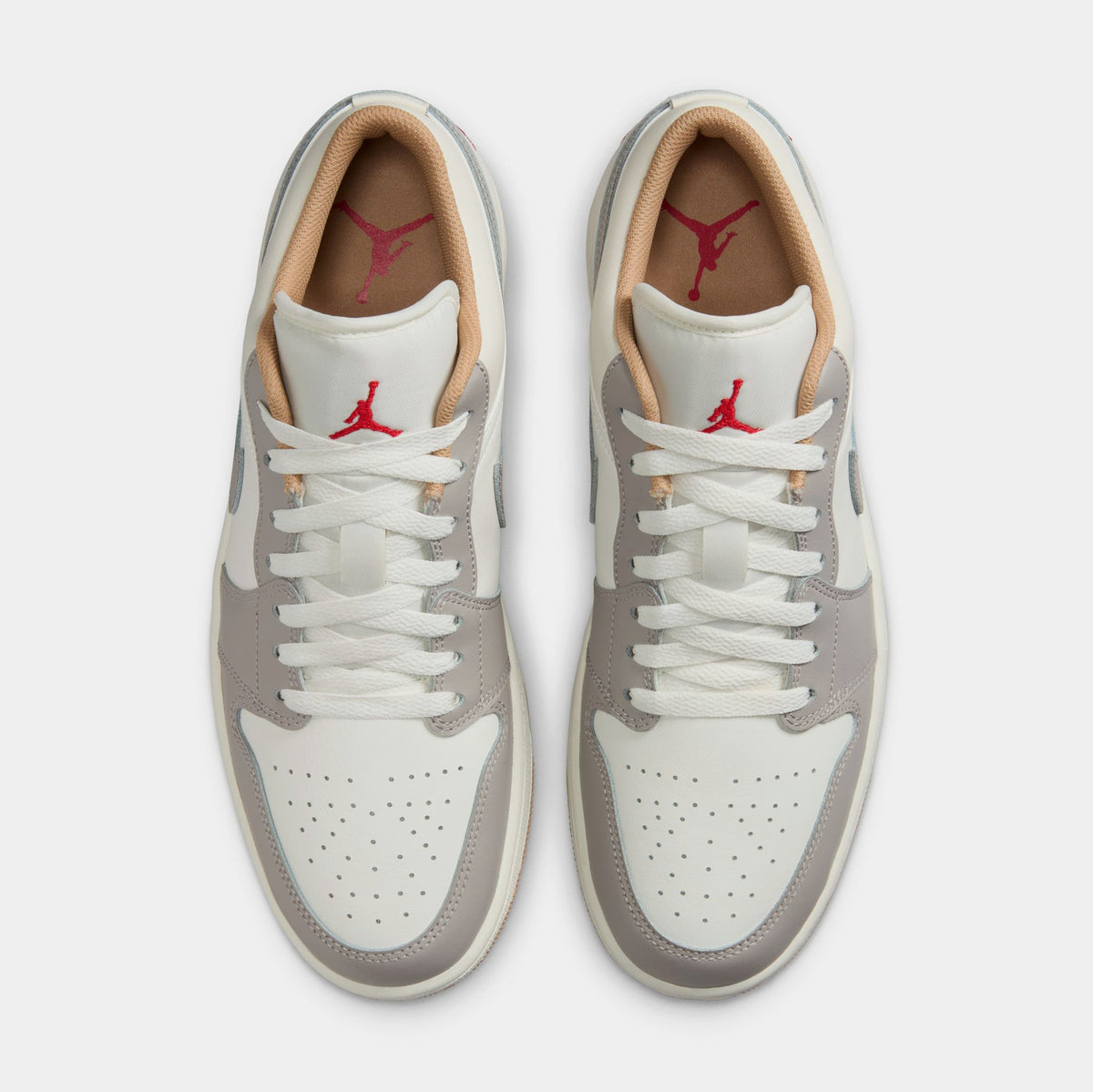 Exclusive Air Jordan 1 Low Mens Lifestyle Shoes (Sail/Fire Red/College Grey/Hemp) — 7 — Side View