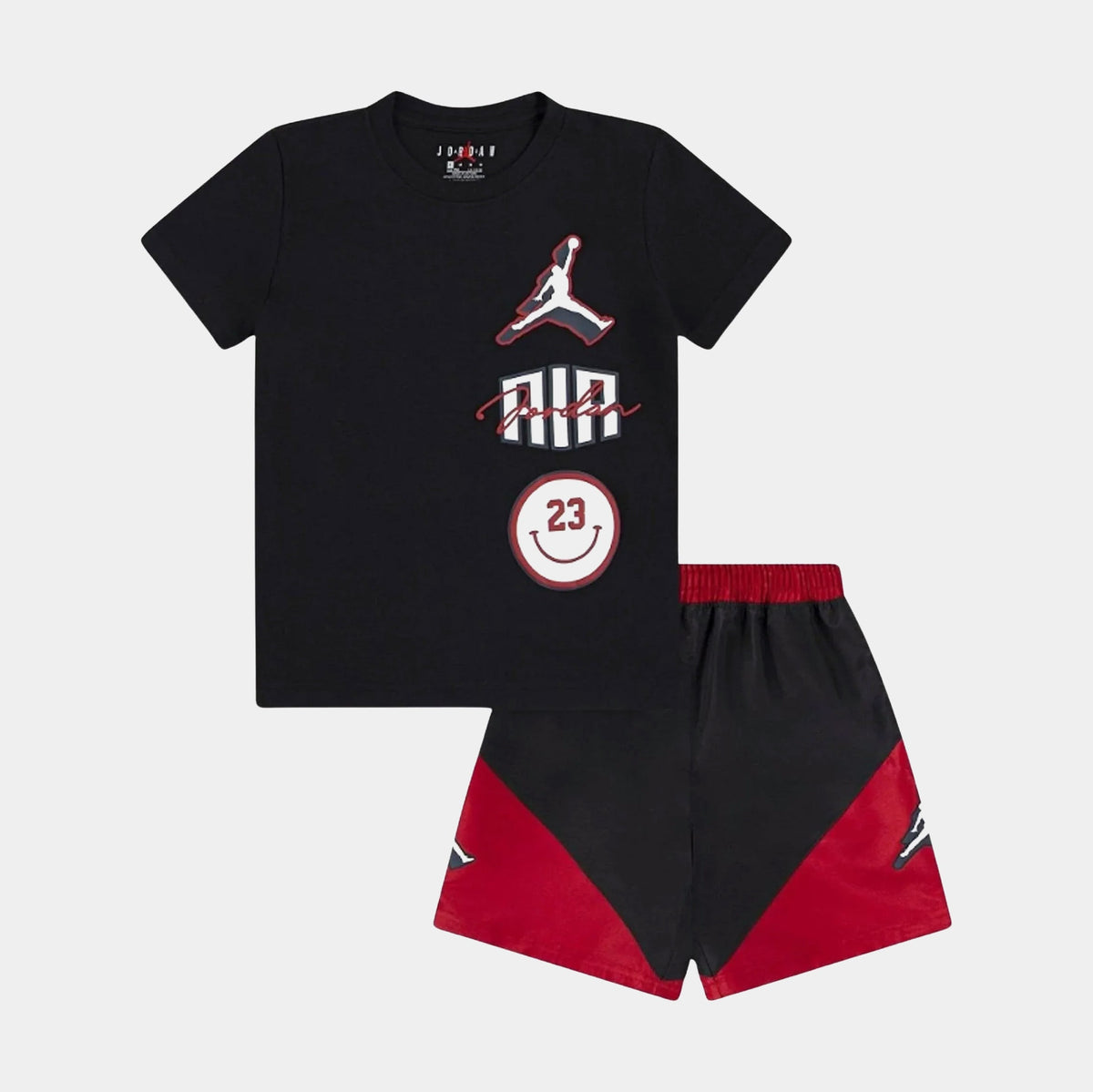 Exclusive Jumpman Stacked Short Preschool Set (Black/Red) — 4 — Front View