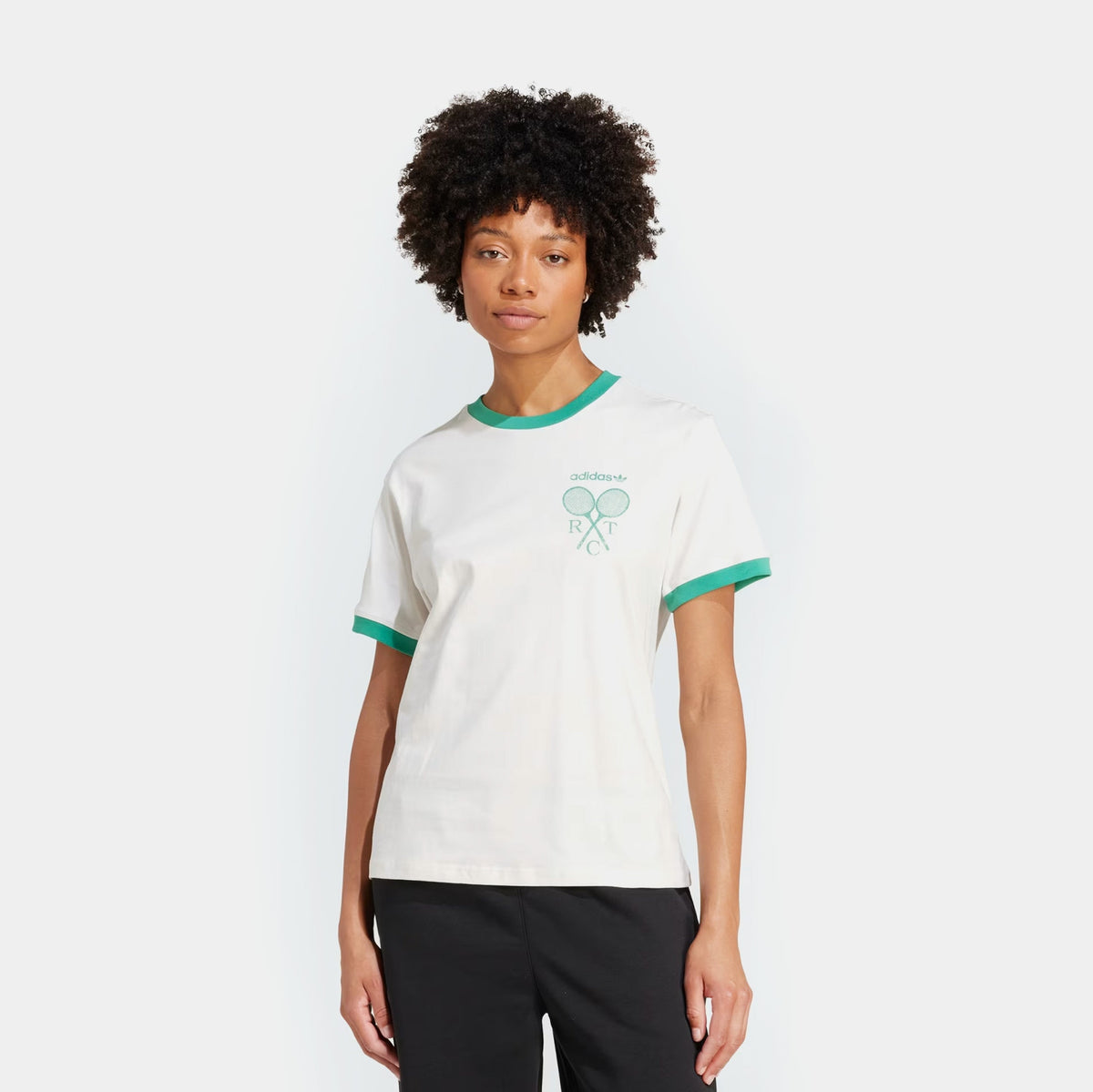 Exclusive Retro Tennis Womens Short Sleeve Shirt (Cloud White/Green) — XS — Front View