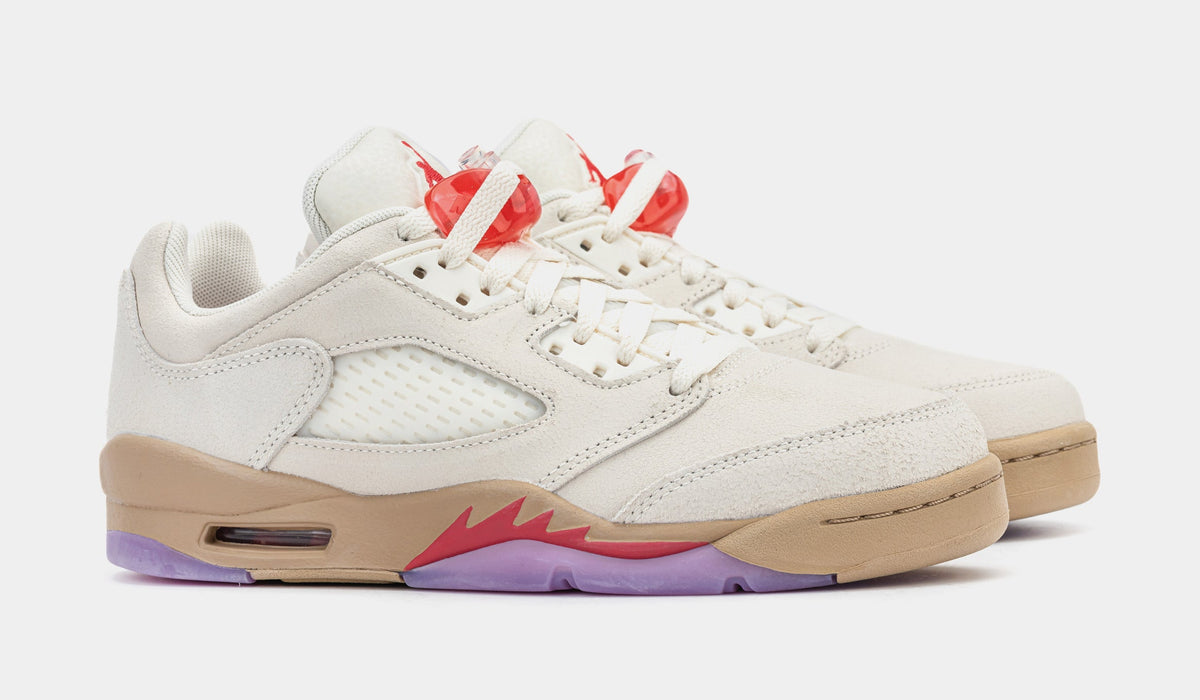 Exclusive Air Jordan 5 Retro Low Grade School Lifestyle Shoes (Pale Ivory/Fusion Red/Desert) — 3.5Y — Top View