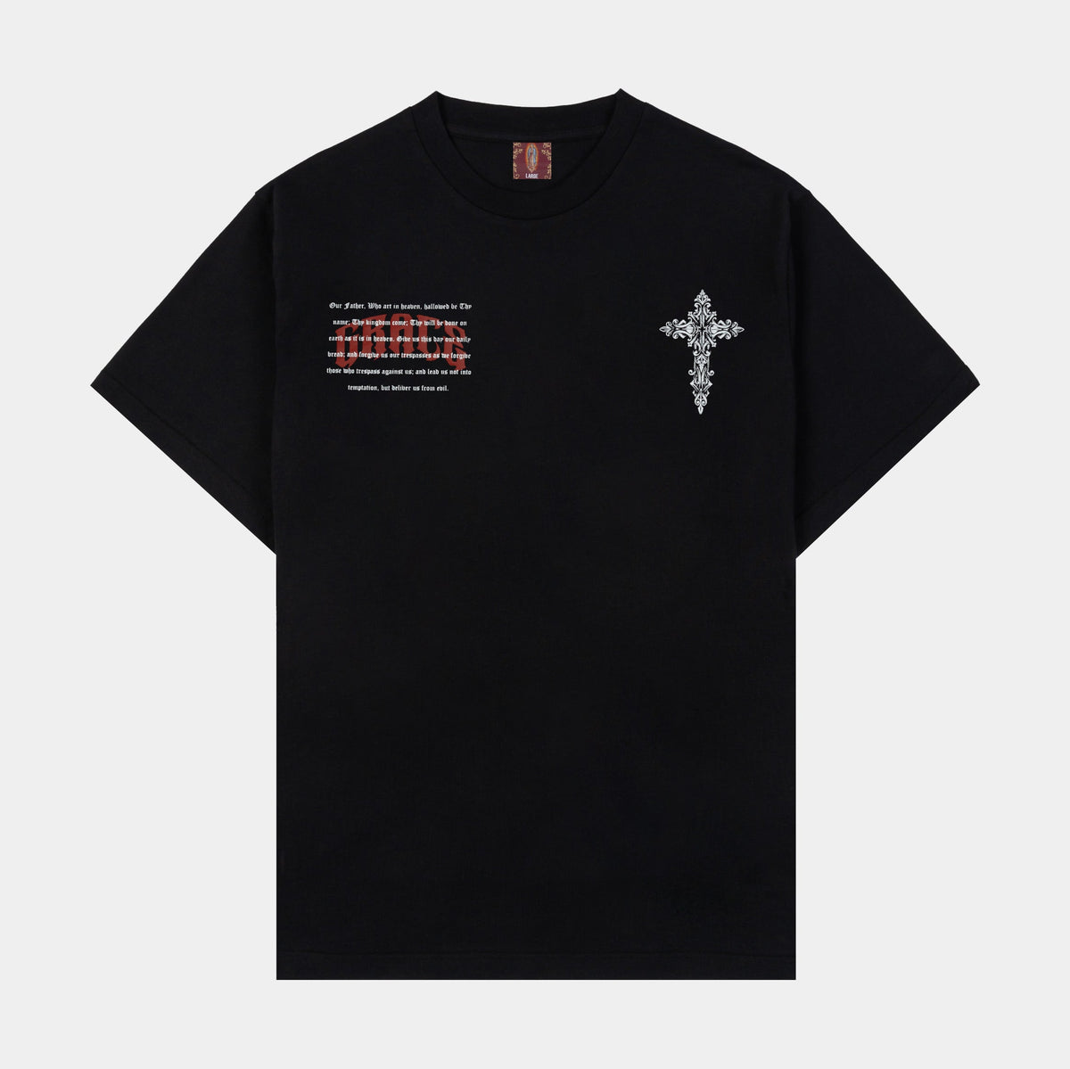 Exclusive The Lady Of Guadalupe Mens Short Sleeve Shirt (Black/Cream) — S — Front View