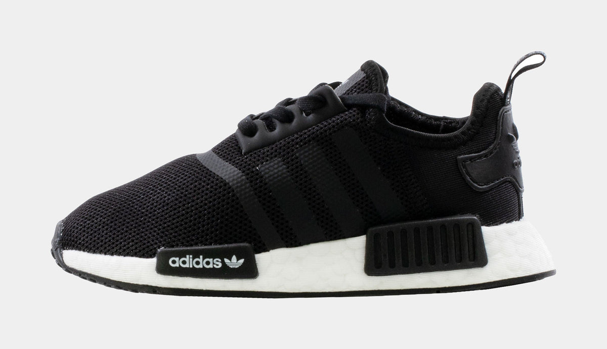 Exclusive NMD R1 Preschool Running Shoes (Black) — 10.5C — Side View