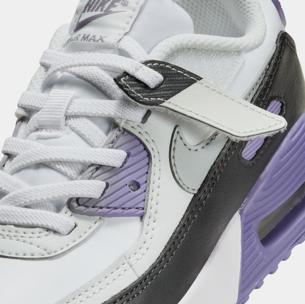 Exclusive Air Max 90 EasyOn Preschool Running Shoes (White/Light Grey/Dusty Amethyst) — 10.5C — Detail View