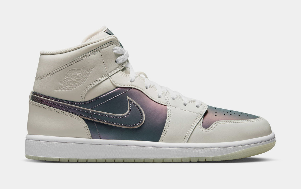 Exclusive Air Jordan 1 Mid Iridescent Mens Lifestyle Shoes (Phantom/White) — 7 — Front View