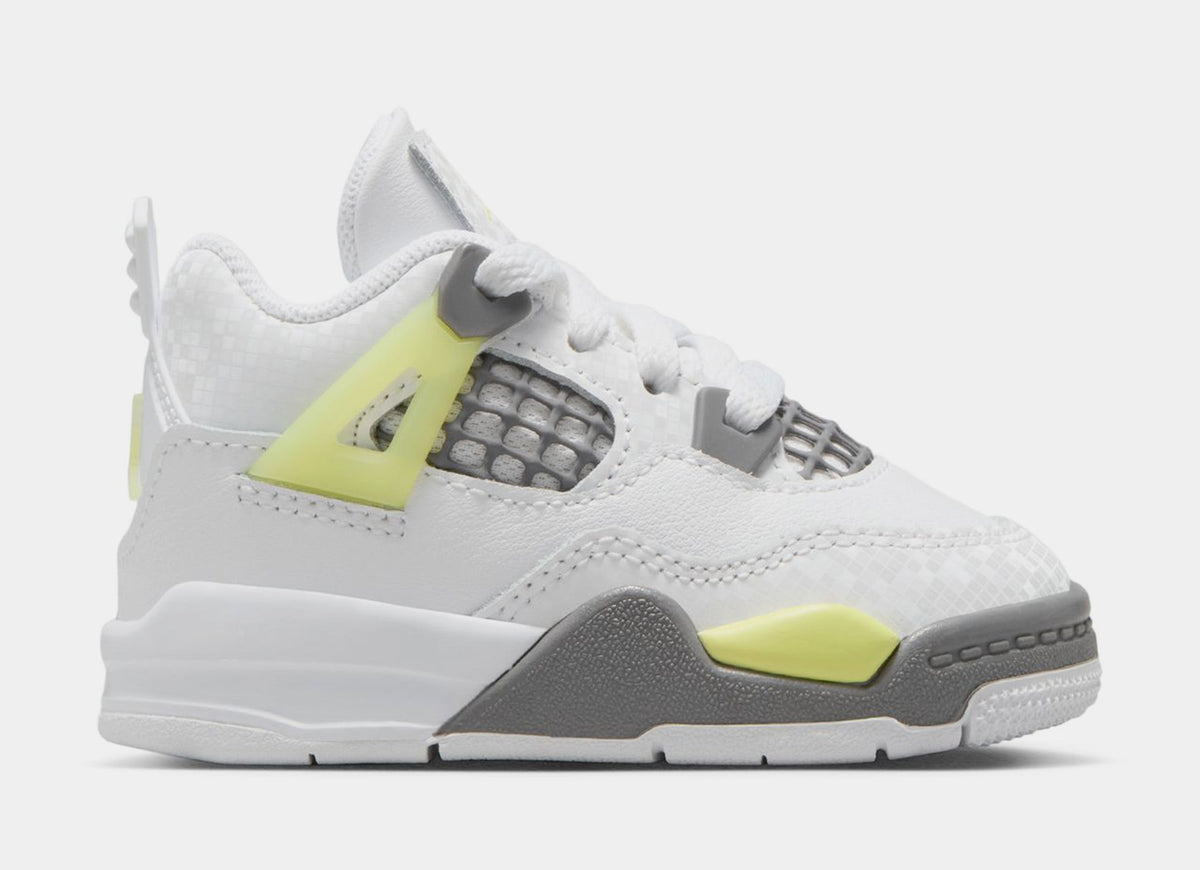 Exclusive Air Jordan 4 Retro Light Lemon Twist Infant Toddler Lifestyle Shoes (White/Light Lemon Twist/Light Graphite) — 2C — Front View