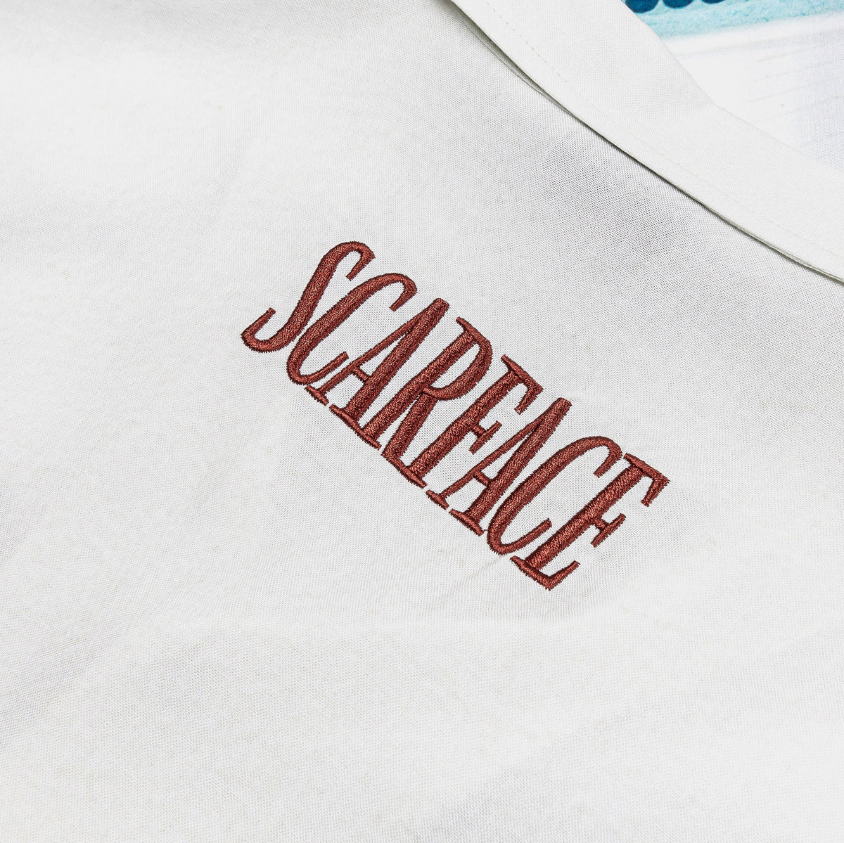 Exclusive SP x Scarface Poolside Button Up Mens Short Sleeve Shirt (White/Green) — S — Top View