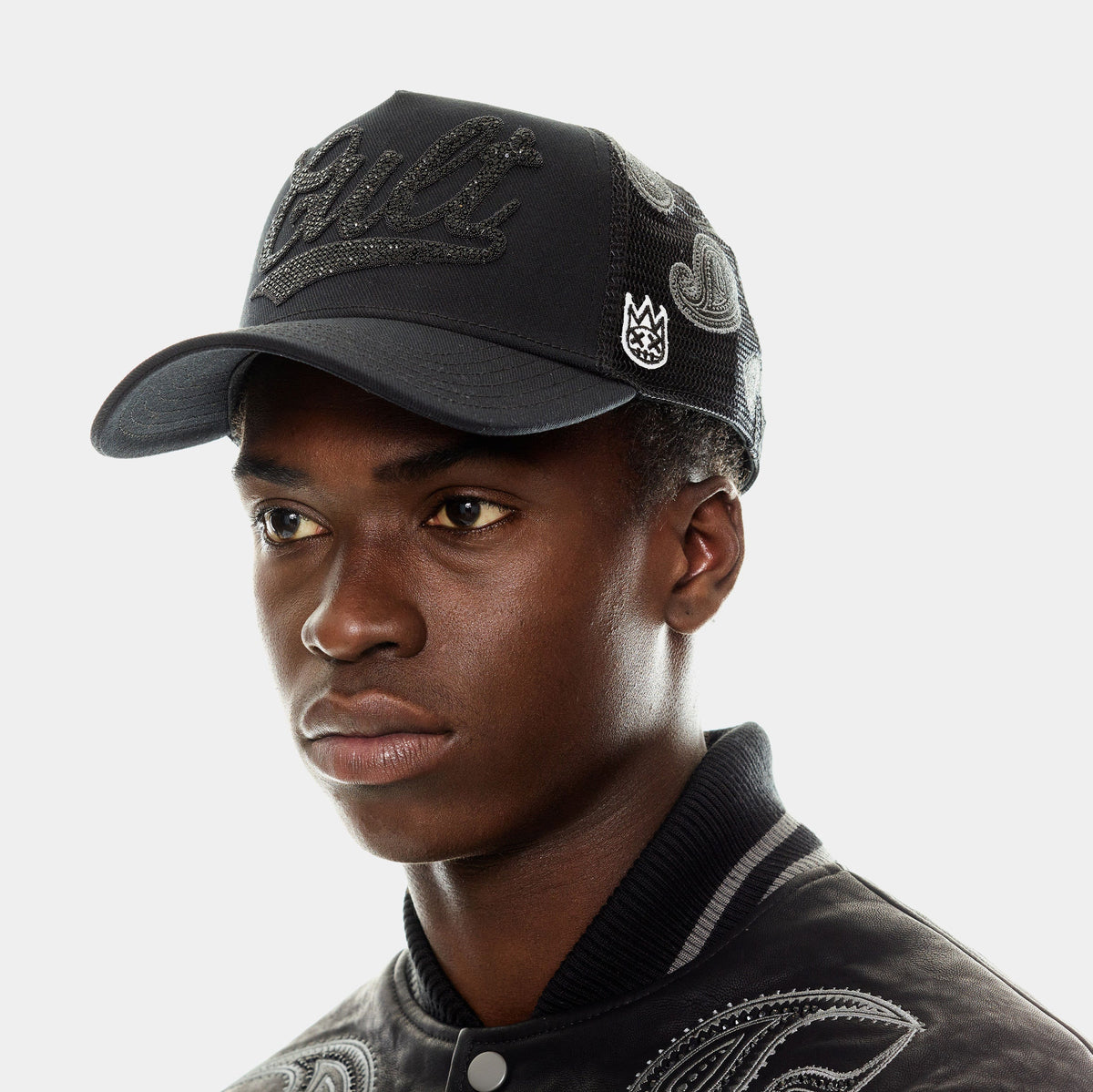 Exclusive Paisley Shimuchan Logo Mesh Trucker Mens Hat (Black/Black) — OS — Front View