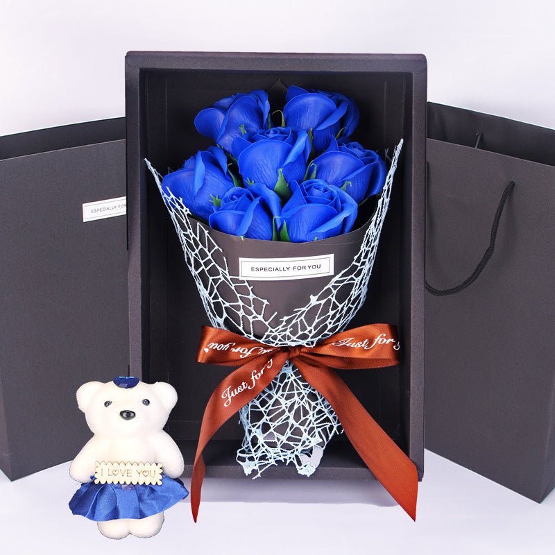 Exclusive Luxurious Rose Soap Bouquet Gift Set — Black Box 7 Red — Side View