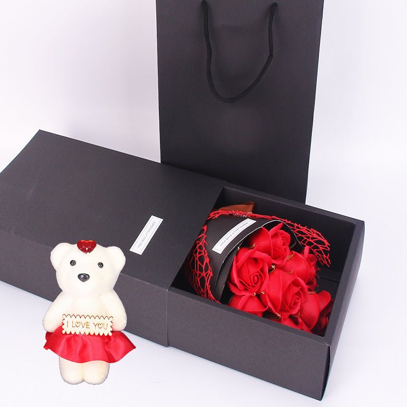 Exclusive Luxurious Rose Soap Bouquet Gift Set — Black Box 7 Red — Lifestyle View