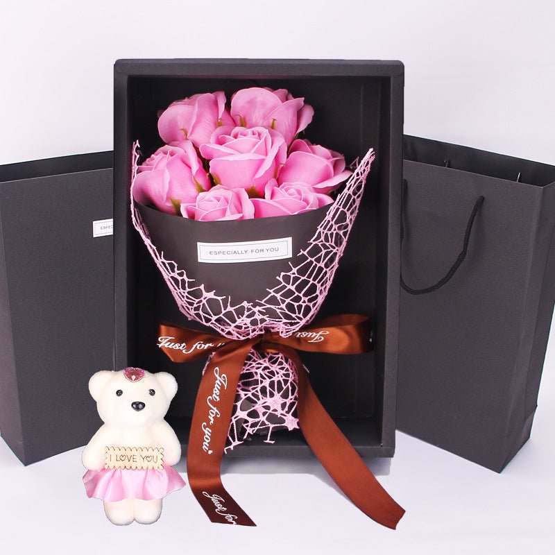 Exclusive Luxurious Rose Soap Bouquet Gift Set — Black Box 7 Red — Back View