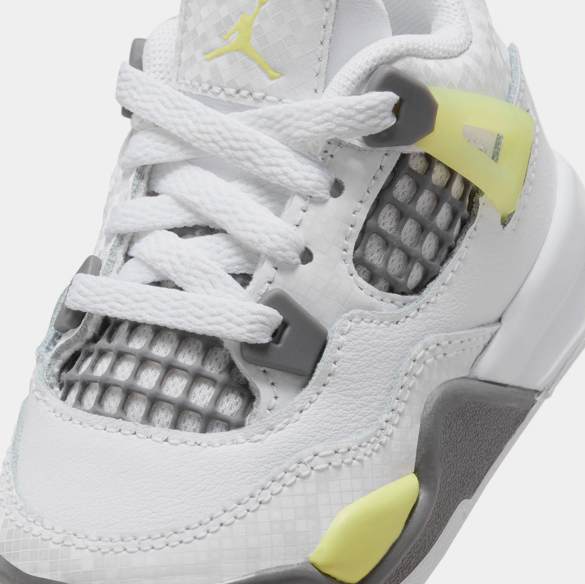 Exclusive Air Jordan 4 Retro Light Lemon Twist Infant Toddler Lifestyle Shoes (White/Light Lemon Twist/Light Graphite) — 2C — Detail View