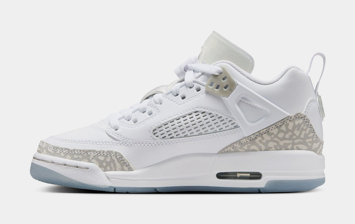 Exclusive Spizike Low Grade School Basketball Shoes (White/Metallic Silver/Barely Blue/Neutral Grey) — 3.5Y — Back View