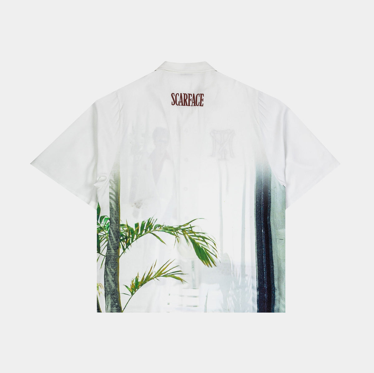 Exclusive SP x Scarface Poolside Button Up Mens Short Sleeve Shirt (White/Green) — S — Side View