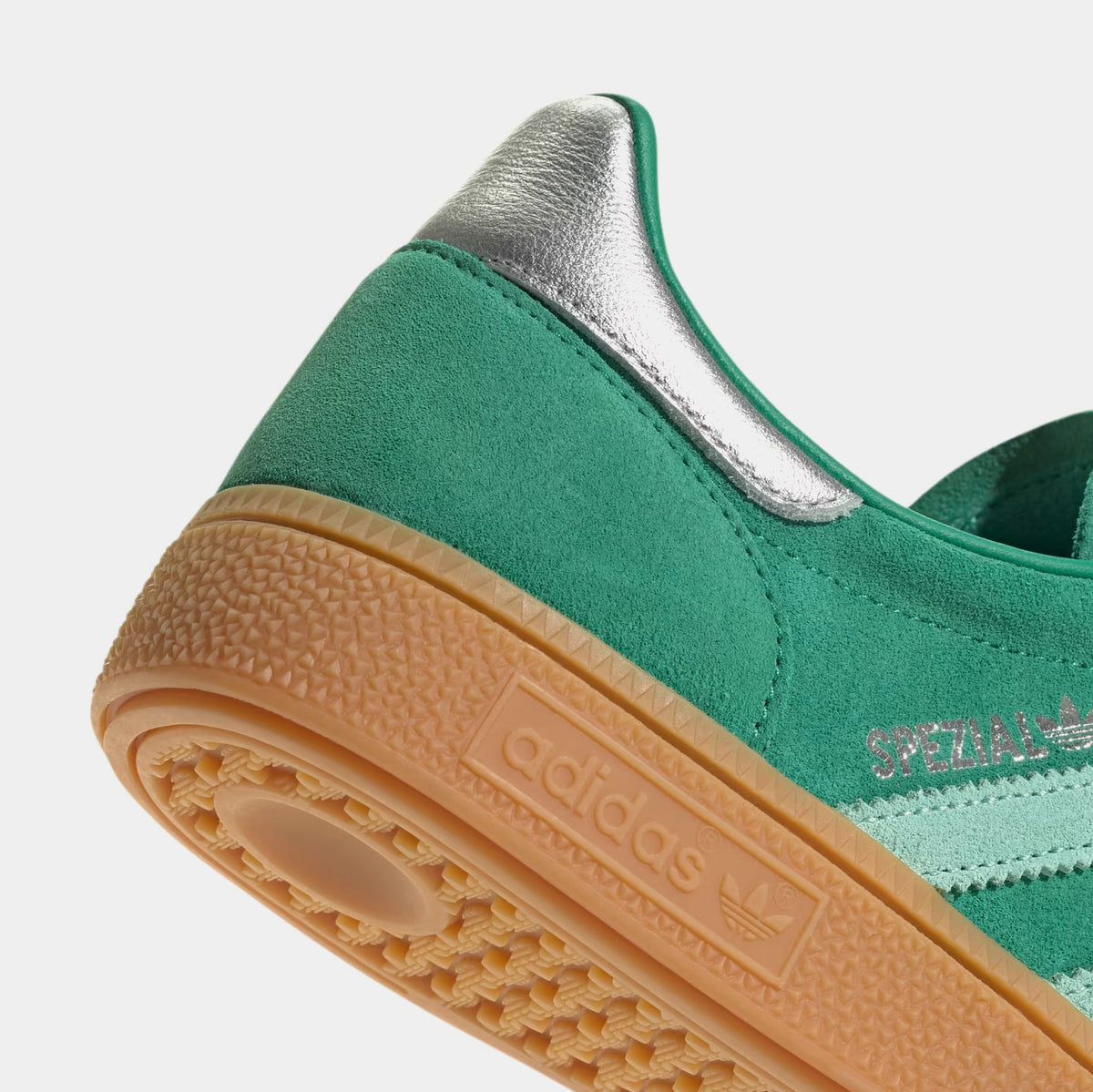 Exclusive Handball Spezial Womens Lifestyle Shoes (Semi Court Green/Clear Mint/Gum) — 5 — Back View
