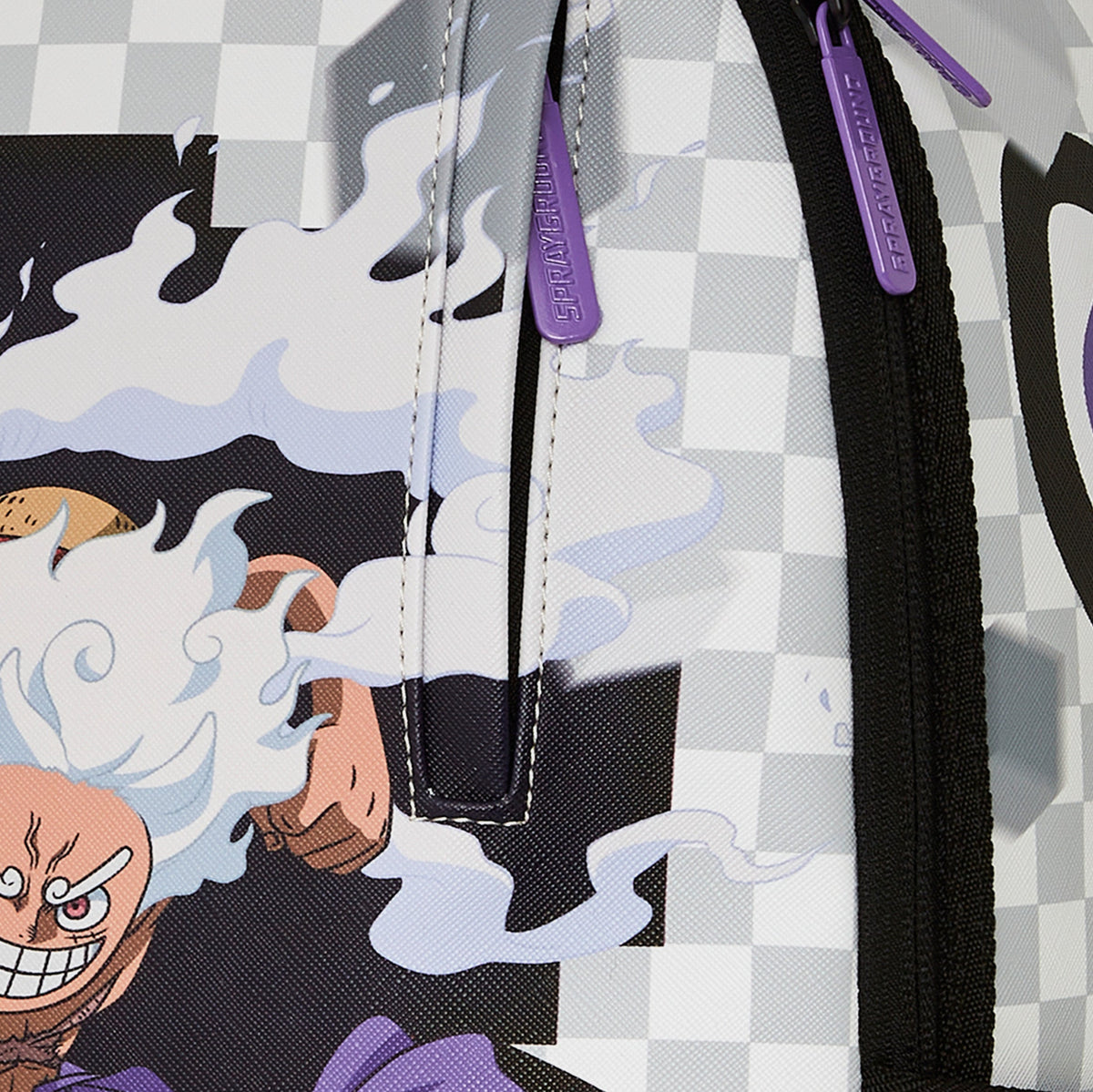 Exclusive One Piece Gear 5 Luffy Checkered Smash Mens Backpack (White/Grey) — OS — Top View