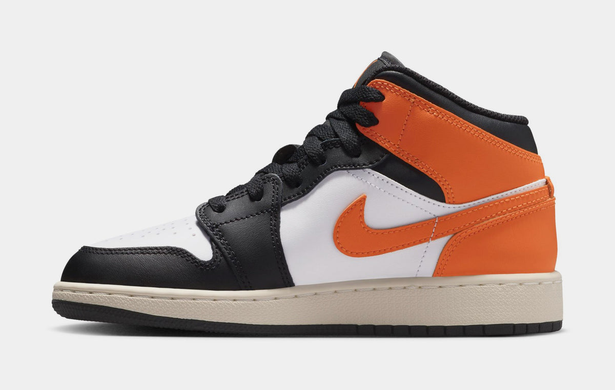 Exclusive Air Jordan 1 Mid Grade School Lifestyle Shoes (Starfish/White/Sail/Black) — 3.5Y — Back View