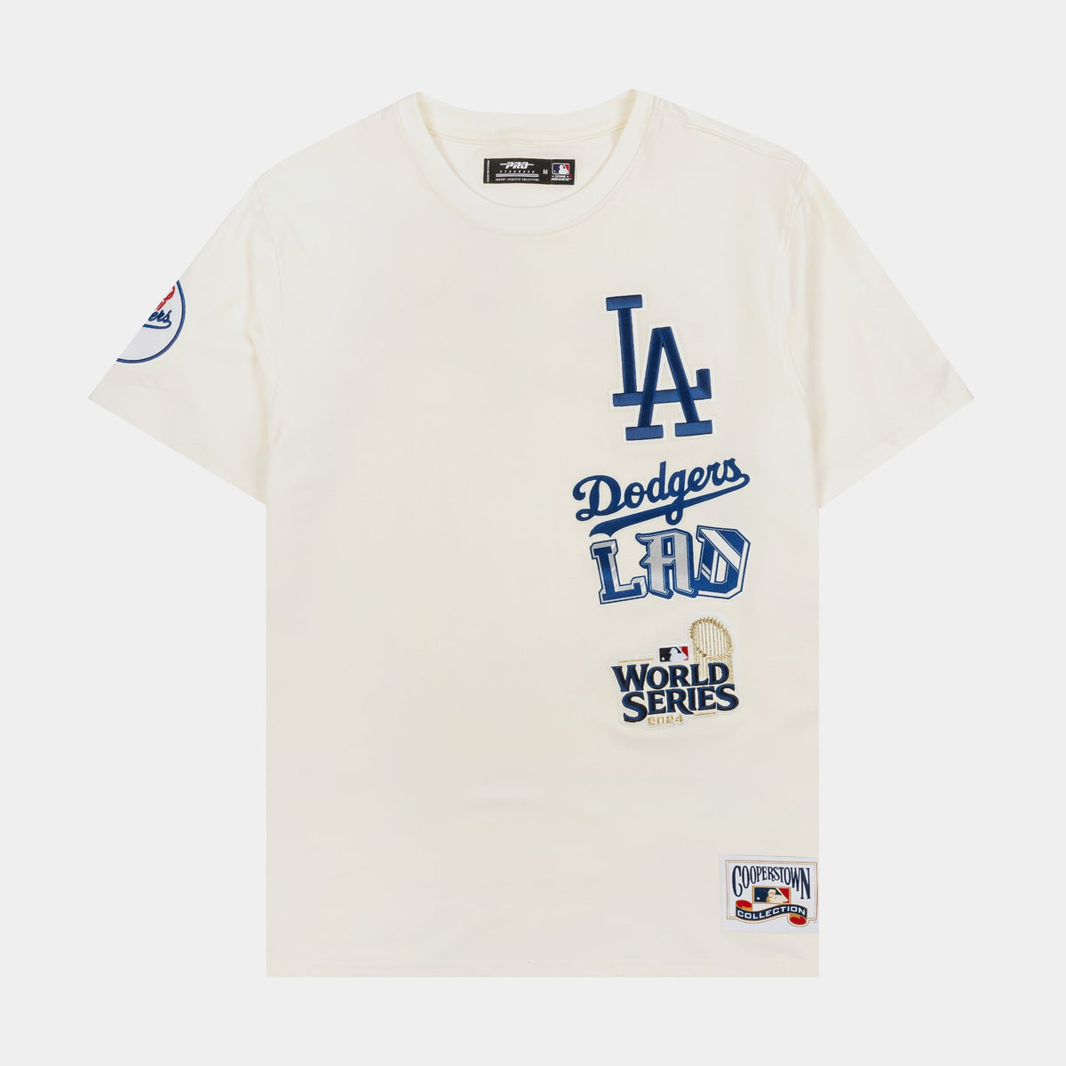 Exclusive Los Angeles Dodgers Retro Ringer Mens Short Sleeve Shirt (Beige/Blue) — S — Front View