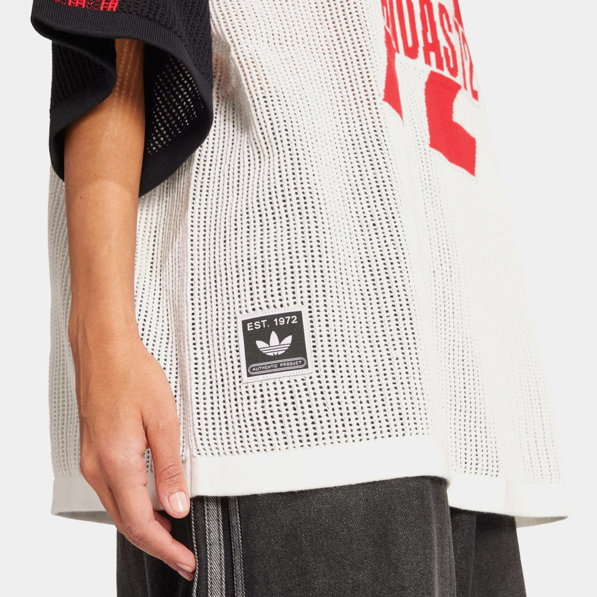 Exclusive Soccer Summer Knit Womens Jersey (White/Black/Better Scarlet) — XS — Top View