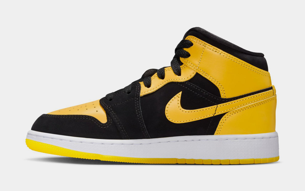 Exclusive Air Jordan 1 Mid Grade School Lifestyle Shoes ( Black/White/Varsity Maize) — 3.5Y — Back View