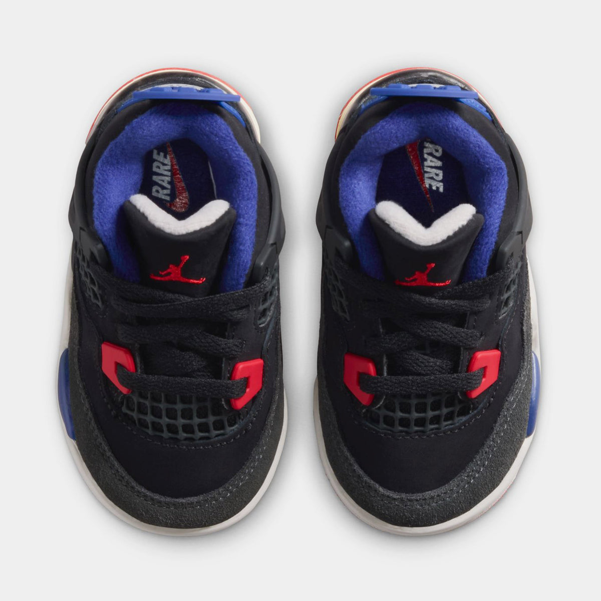 Exclusive Air Jordan 4 Retro Rare Air Infant Toddler Lifestyle Shoes (Black/Fire Red/Deep Royal Blue/Dark Smoke Grey/Tech Grey) — 2C — Side View