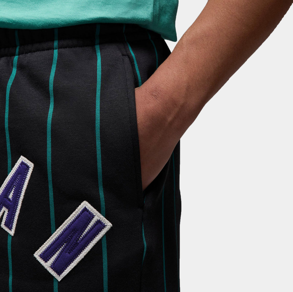 Exclusive Brooklyn Fleece Diamond Fleece Mens Shorts (Off Noir/New Emerald) — S — Back View