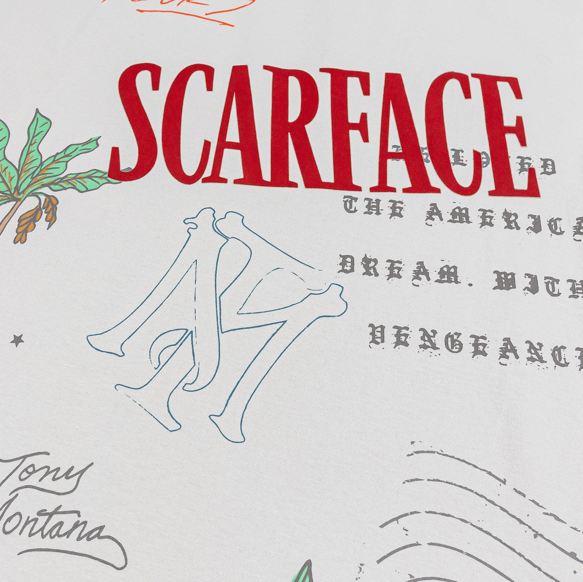 Exclusive SP x Scarface Post Card Mens Short Sleeve Shirt (Beige/Orange) — S — Back View