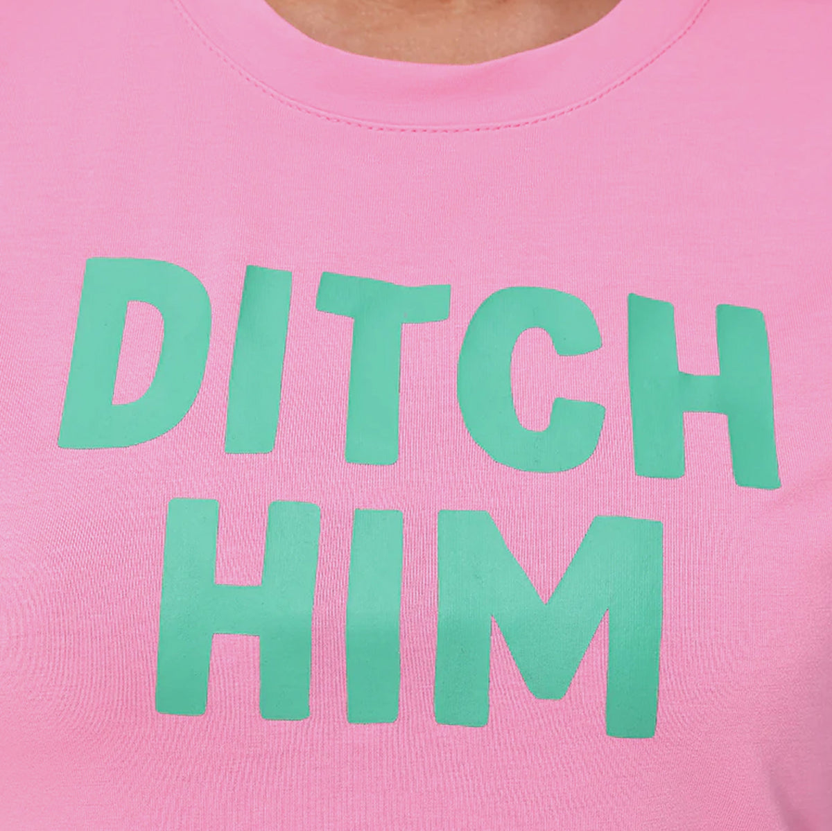 Exclusive Ditch Him Baby Tee Womens Short Sleeve Shirt (Pink/Green) — XS — Back View
