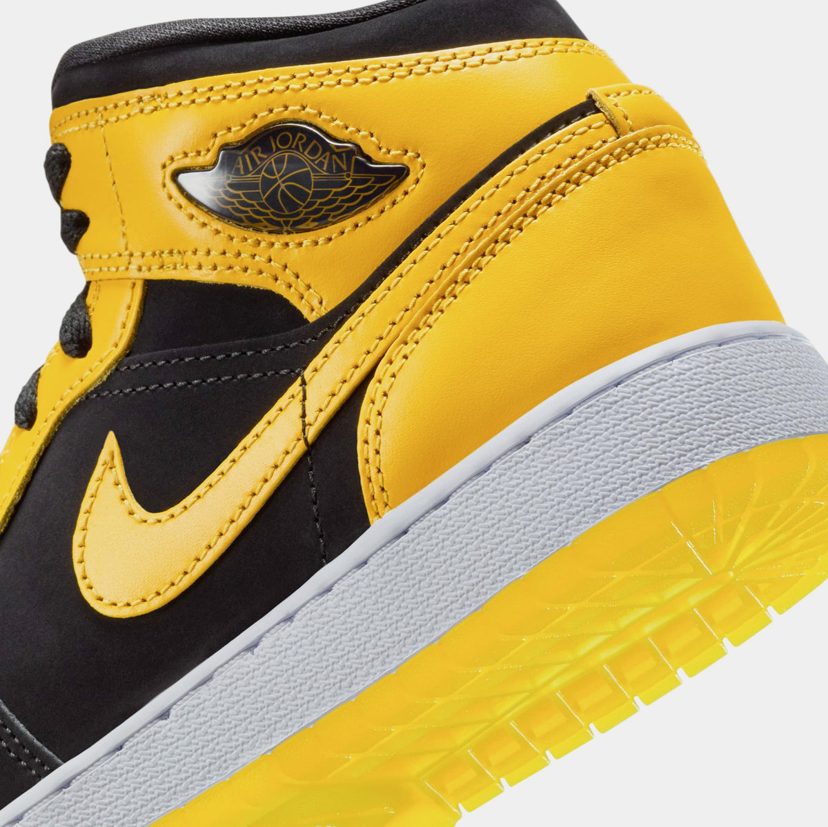 Exclusive Air Jordan 1 Mid Grade School Lifestyle Shoes ( Black/White/Varsity Maize) — 3.5Y — Lifestyle View