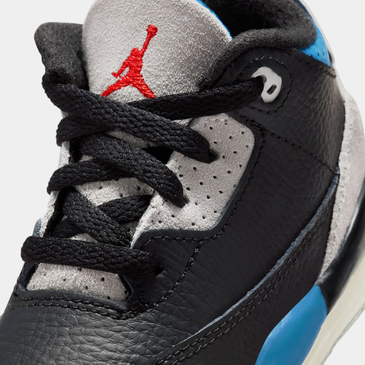 Exclusive Air Jordan 3 Retro OG Rare Air Infant Toddler Lifestyle Shoes (Black/Chile Red/Neutral Grey/Military Blue/Coconut Milk) — 2C — Detail View