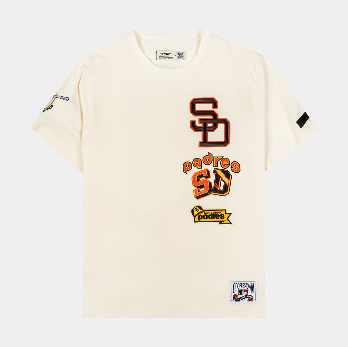 Exclusive San Diego Padres Retro Cascade Ringer Mens Short Sleeve Shirt (Beige/Orange) — S — Front View