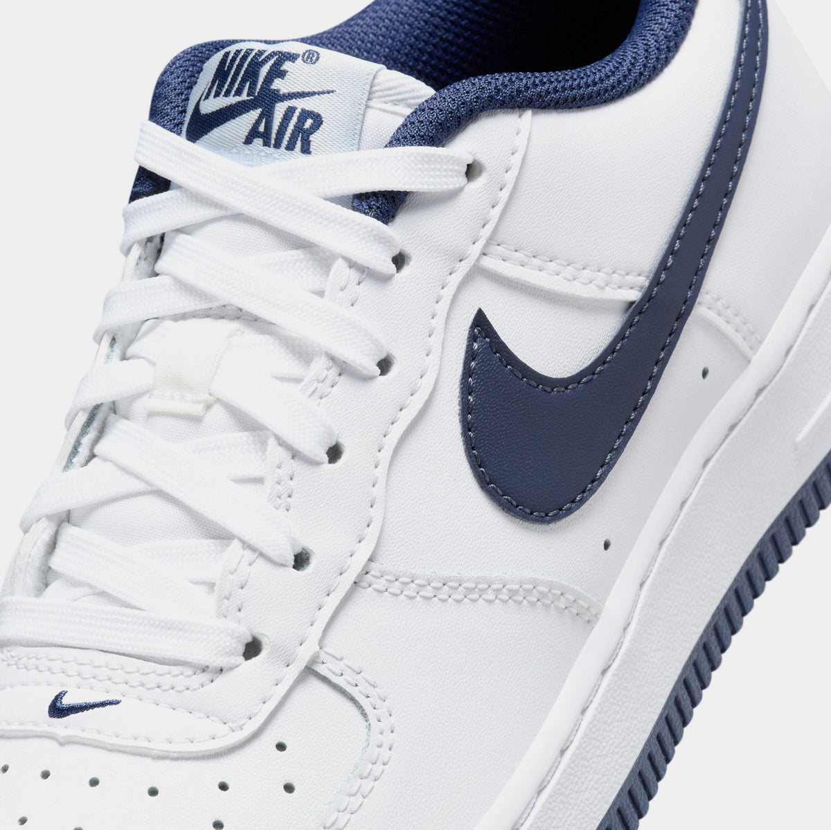 Exclusive Air Force 1 Grade School Basketball Shoes (White/Midnight Navy/Football Grey) — 1Y — Back View