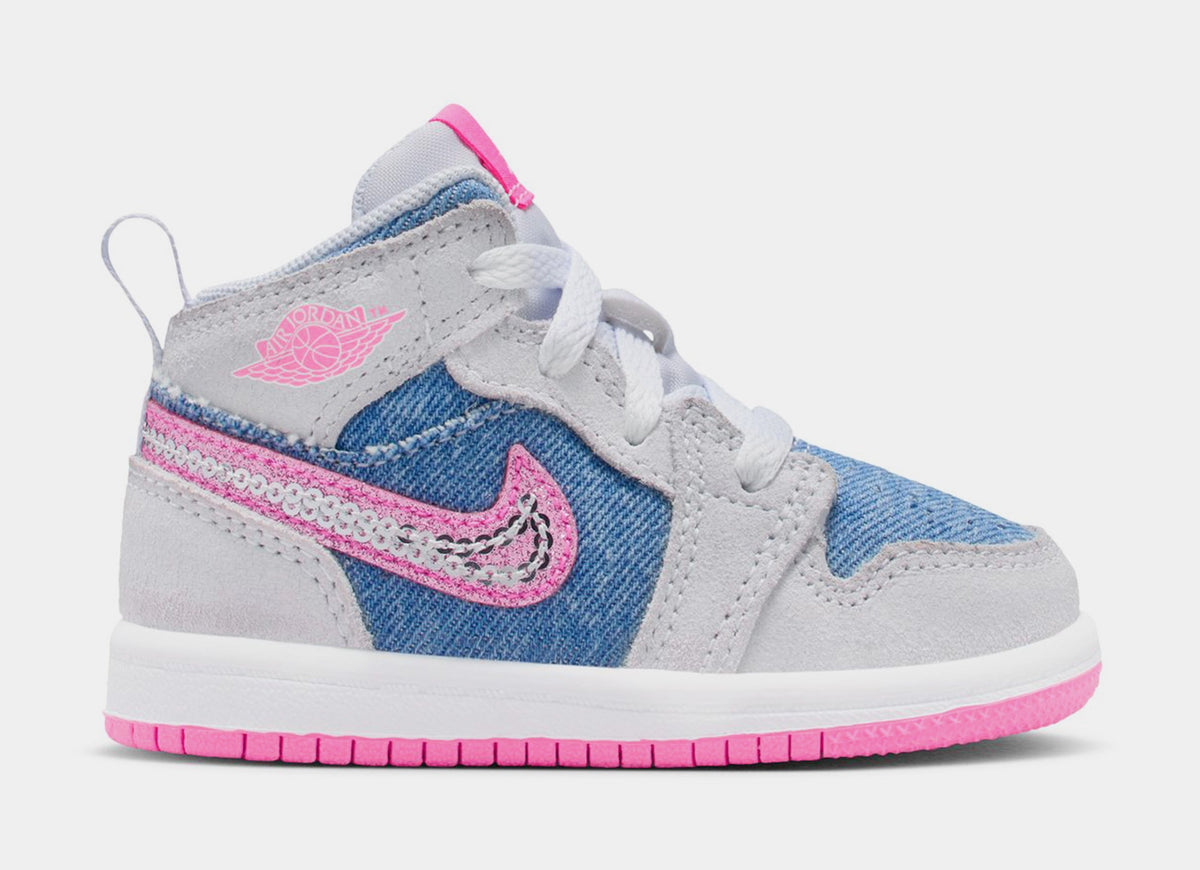 Exclusive Air Jordan 1 Mid SE Infant Toddler Lifestyle Shoes (Cobalt Bliss/White/Pink Glow) — 2C — Front View