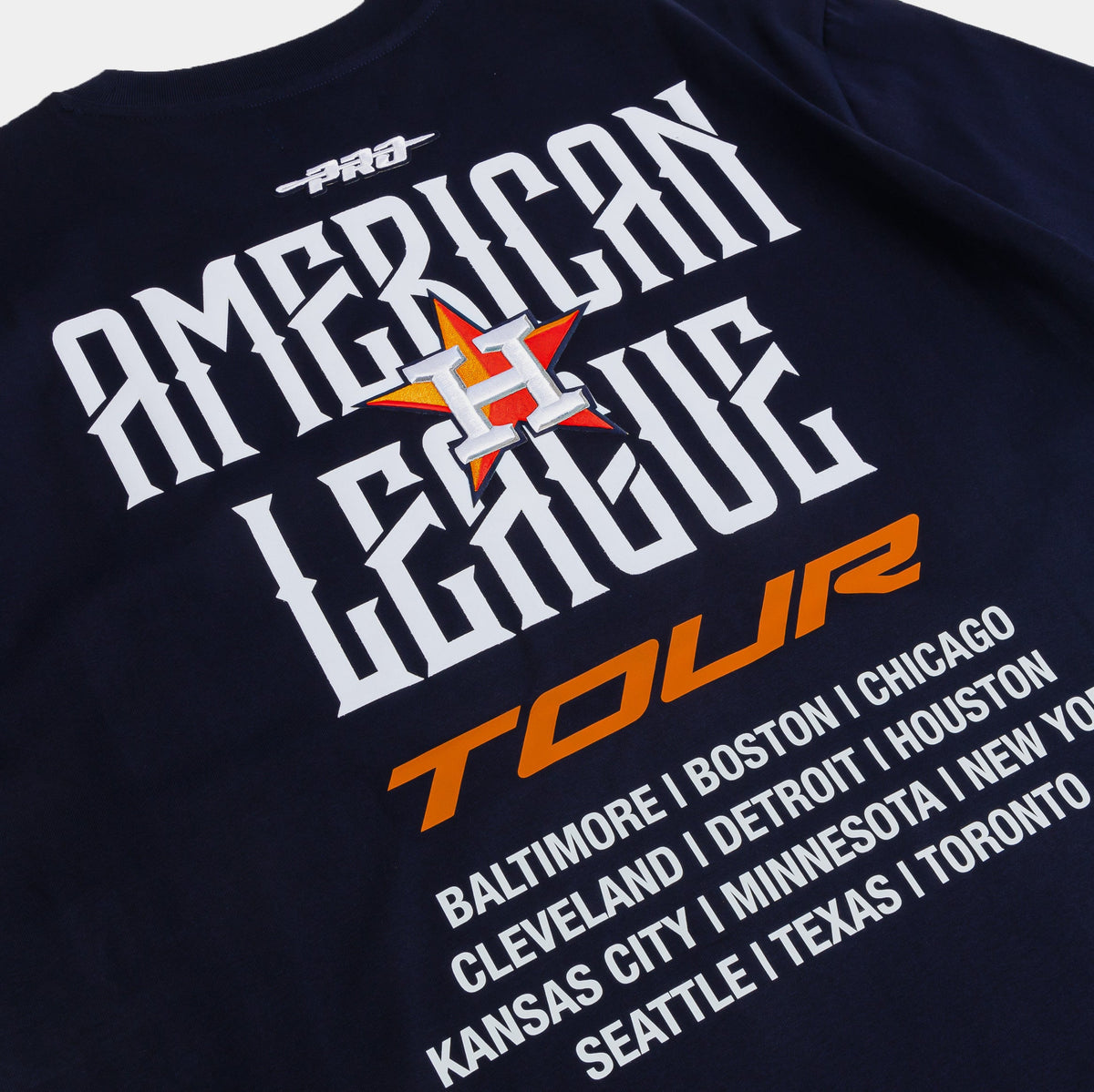 Exclusive Houston Astros City Tour Mens Short Sleeve Shirt (Navy/Orange) — S — Side View