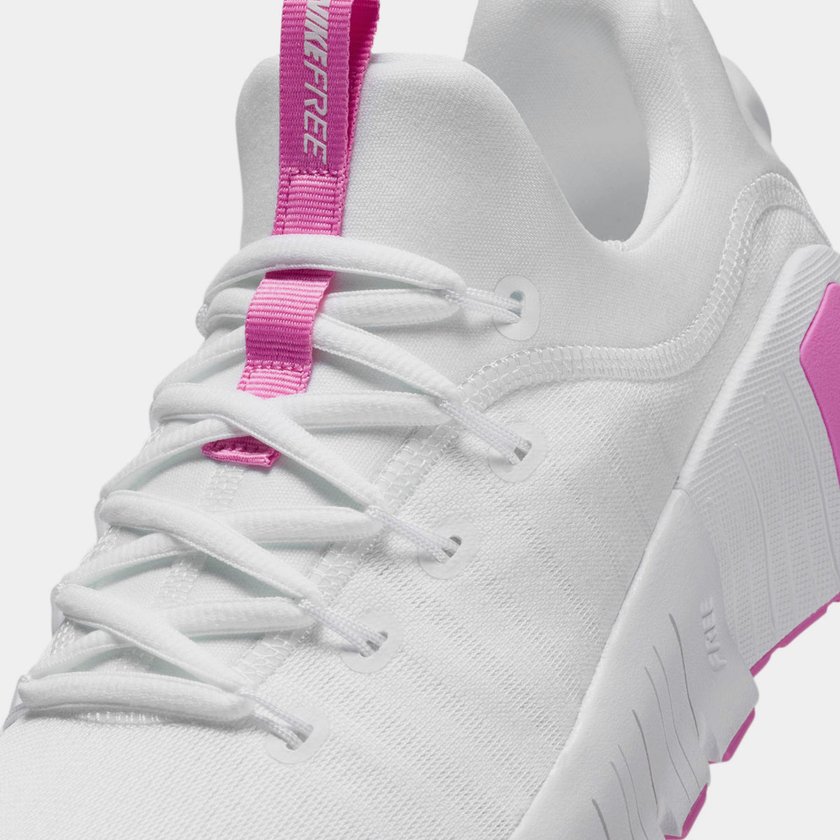 Exclusive Free Metcon 6 Womens Running Shoes (White/Playful Pink) — 5 — Detail View