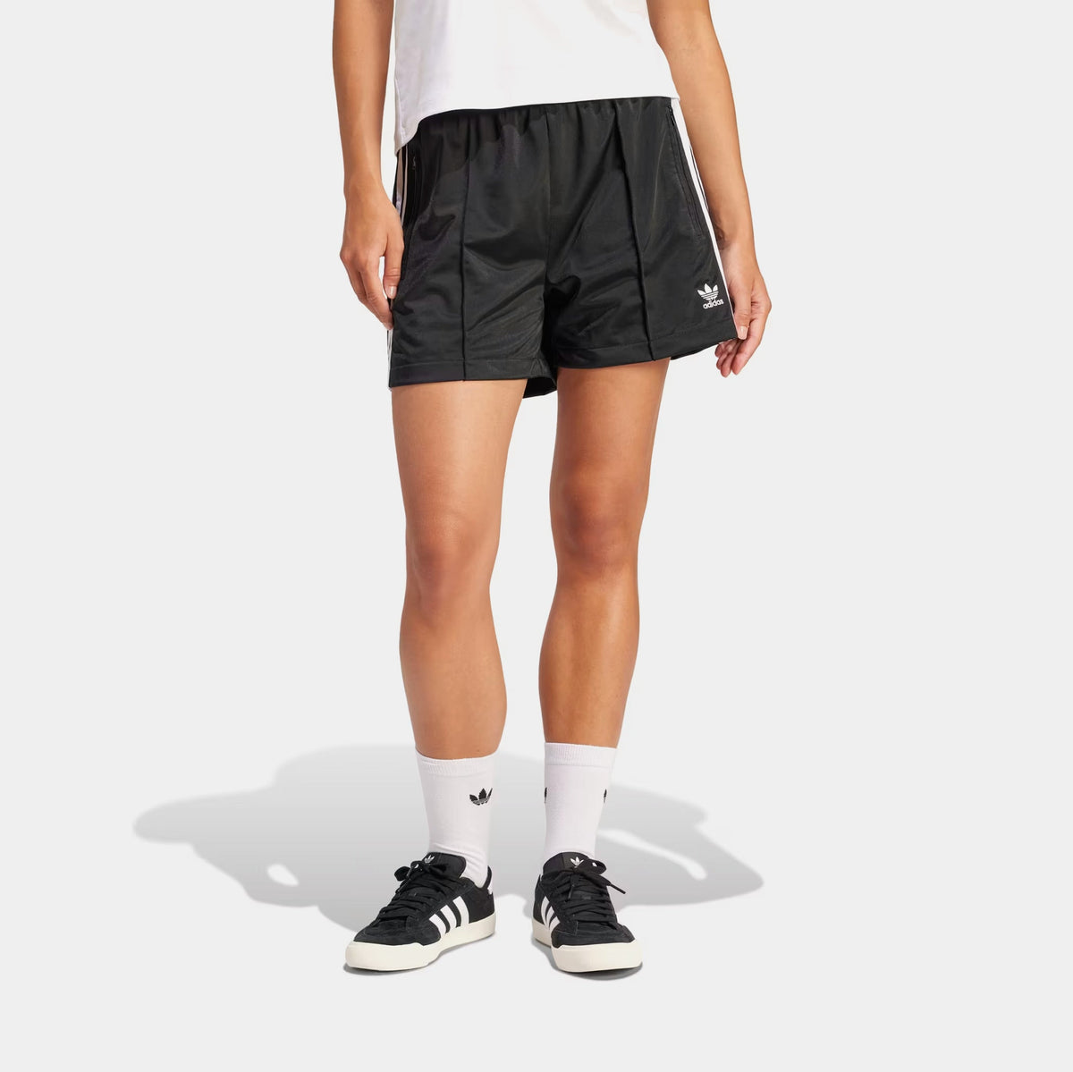 Exclusive Firebird Track Womens Shorts (Black/White) — XS — Front View