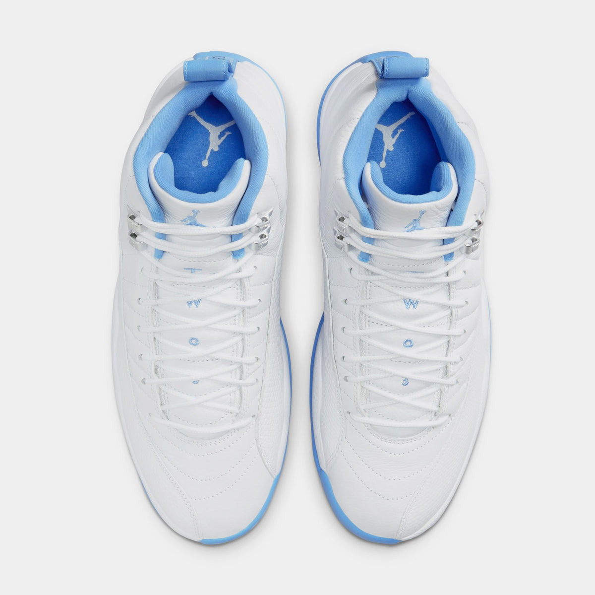 Exclusive Air Jordan 12 Retro White and University Blue Mens Lifestyle Shoes (White/University Blue/Metallic Silver) — 7 — Side View