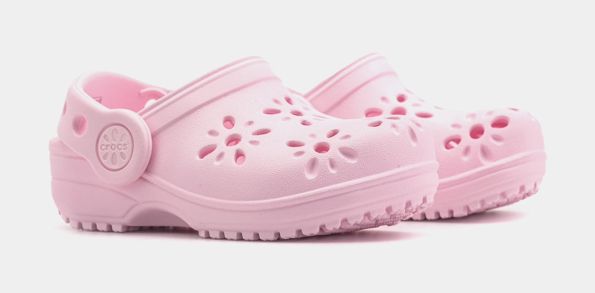Exclusive Classic Clog Floral Cut Out Infant Toddler Sandals (Pink) — 4C — Top View