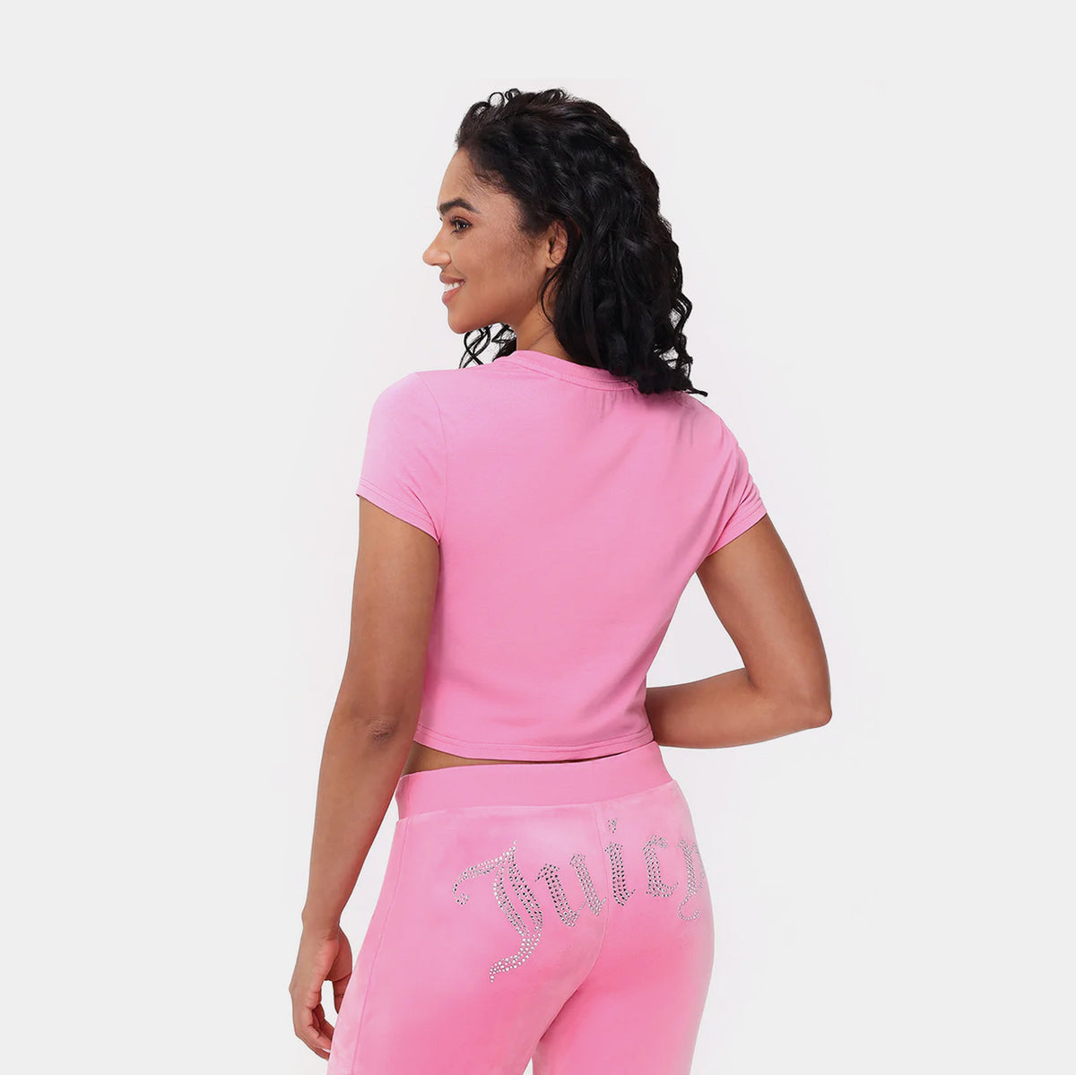 Exclusive Ditch Him Baby Tee Womens Short Sleeve Shirt (Pink/Green) — XS — Side View
