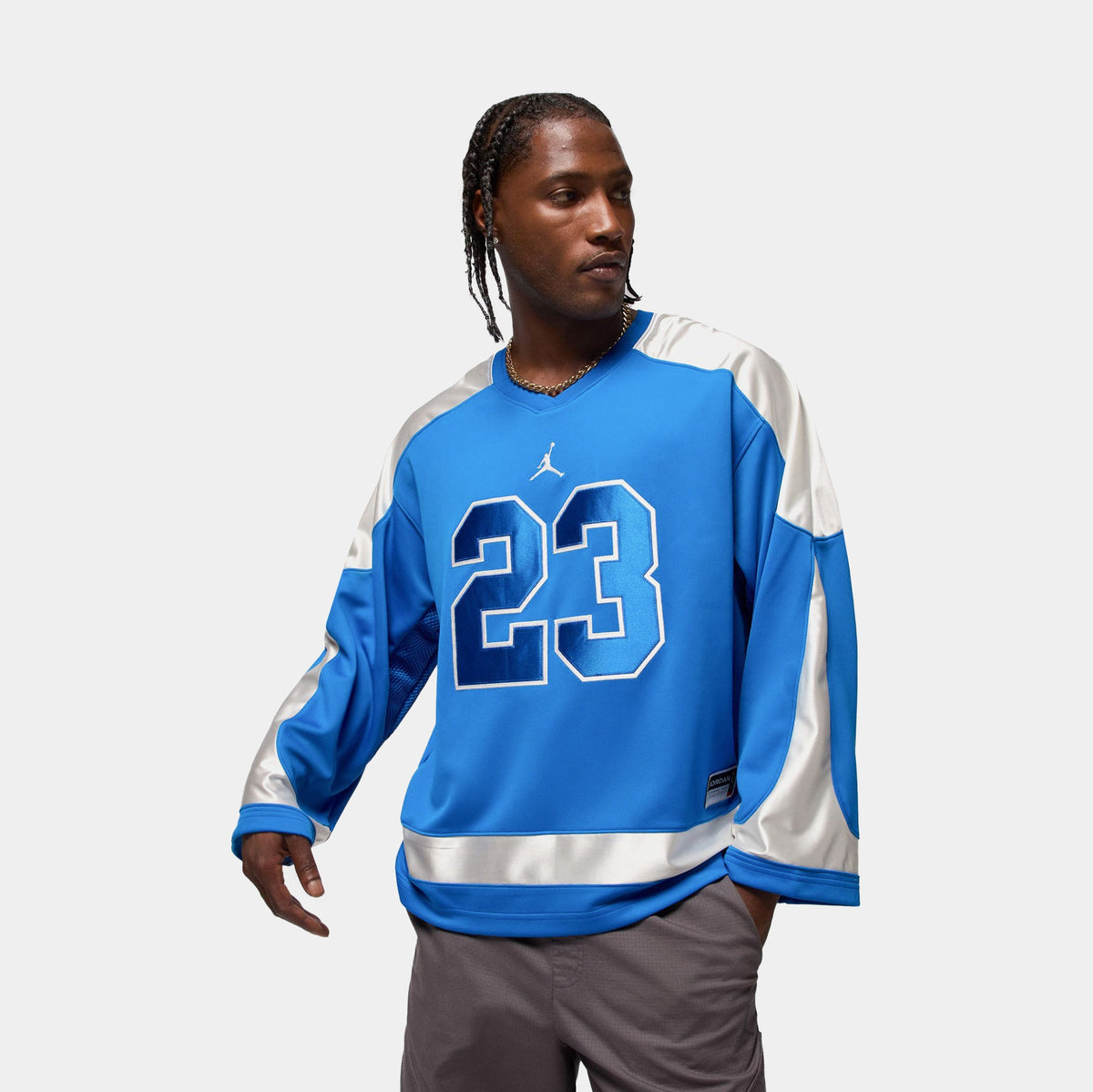 Exclusive Brooklyn Collegiate Hockey Mens Jersey ( Sport Blue/Sail/Sail) — XS — Front View