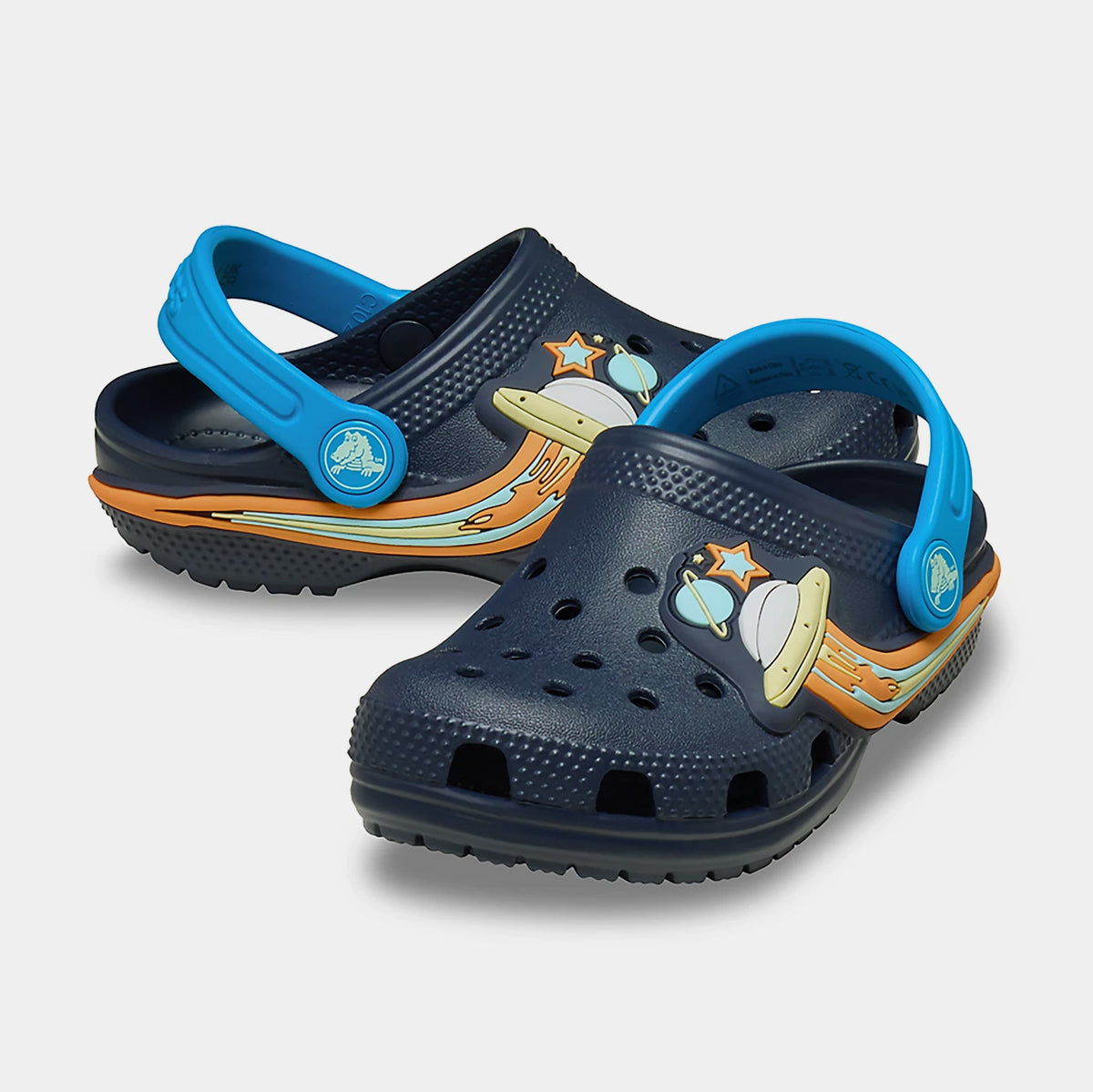 Exclusive Classic Clog UFO Lights Infant Toddler Sandals (Navy/Orange) — 4C — Back View
