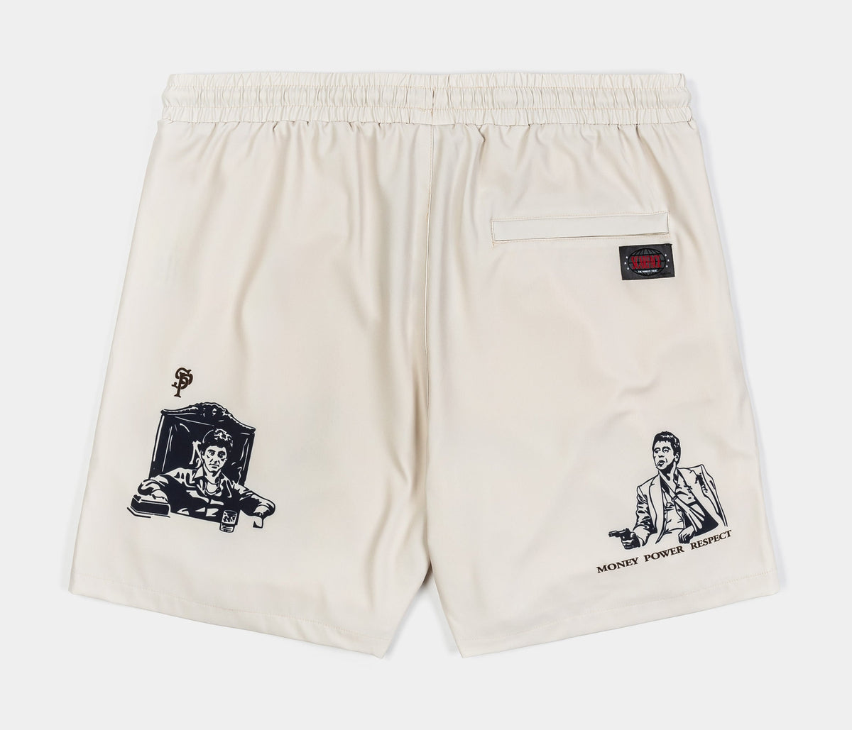 Exclusive SP x Scarface Icon Hybrid Mens Shorts (Beige/Taupe) — S — Side View