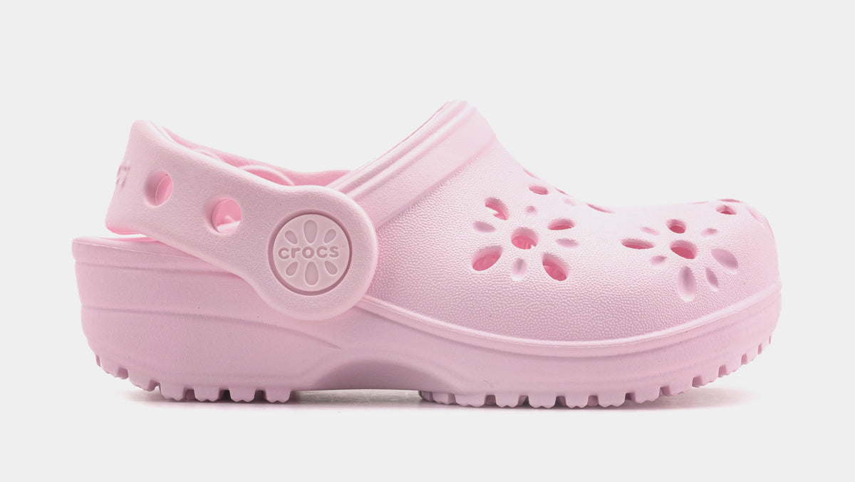 Exclusive Classic Clog Floral Cut Out Infant Toddler Sandals (Pink) — 4C — Front View