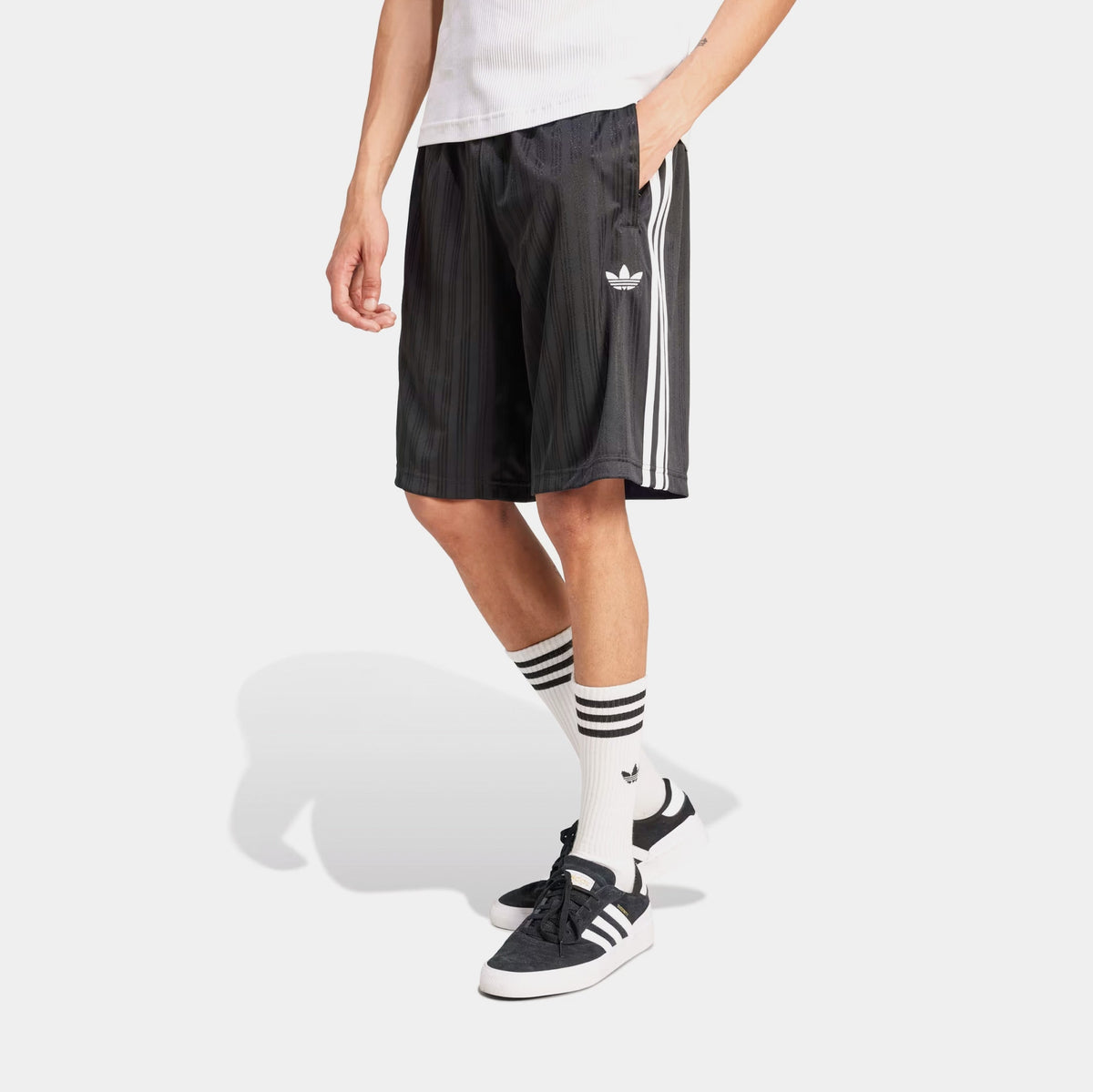 Exclusive Adicolor Poly Mens Shorts (Black/White) — S — Front View
